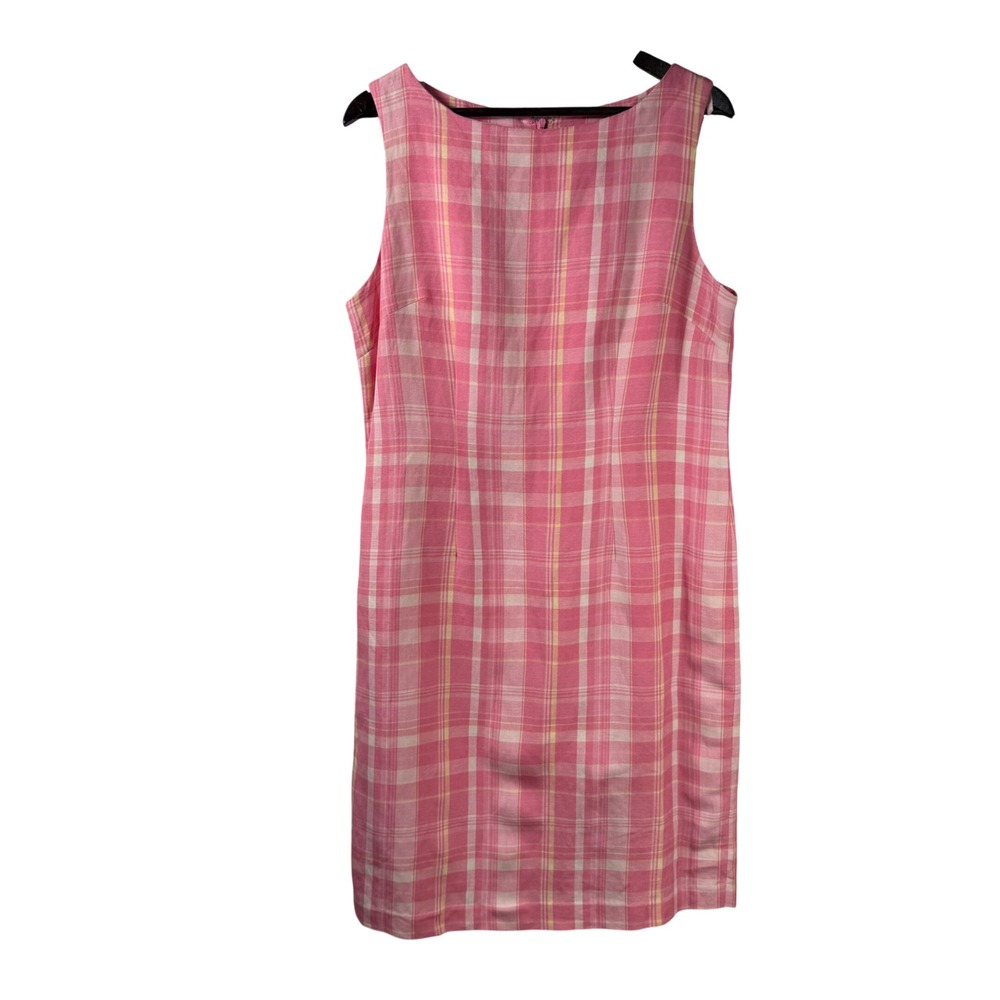 Annie Alexander Pink Plaid Linen Blend Sleeveless Shift Dress Womens 12 Sheath